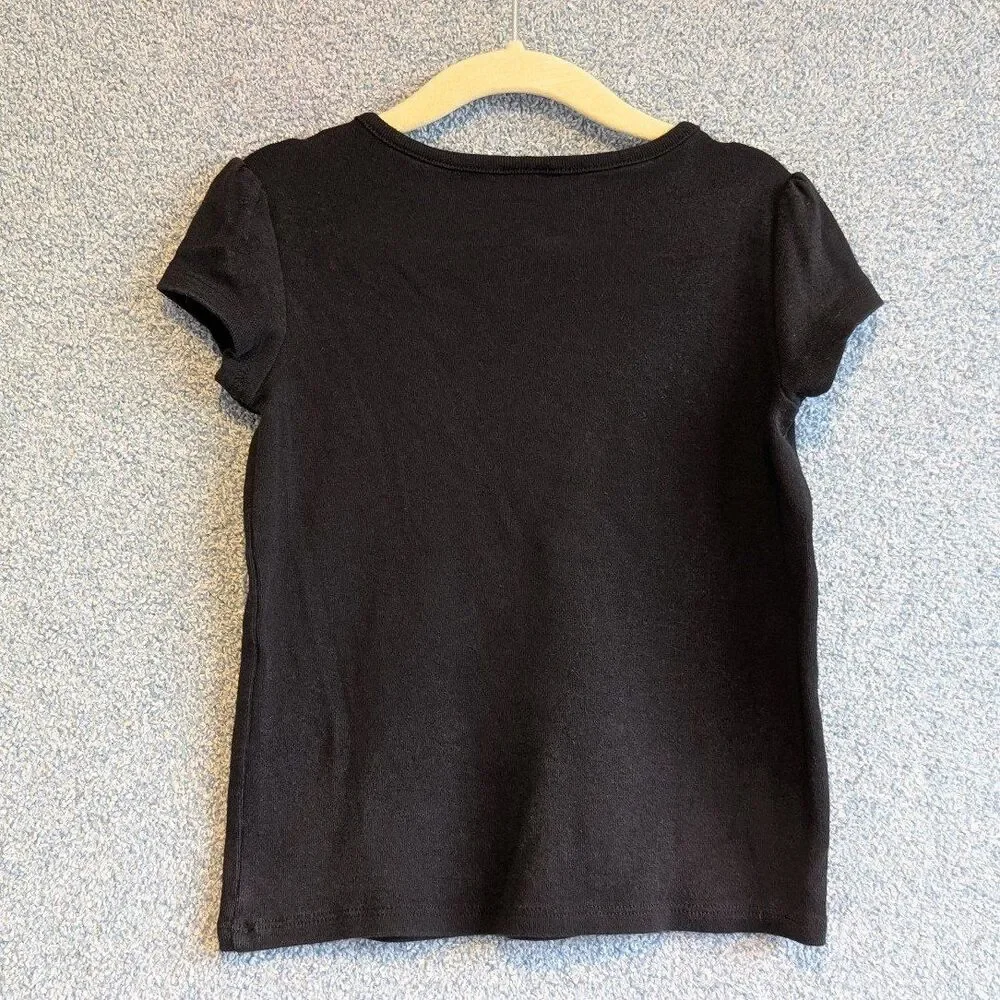 Gymboree Girls Size 5T Solid Black Basic Neutral Bow Detail Short Sleeve Shirt